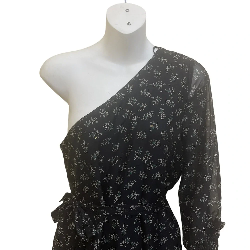 Collective Concept Womens One Shoulder Flora Ruffle Cocktail Dress Black XS - Picture 5 of 13